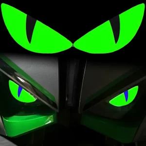 3D Reflective Cute Eyes Motorcycle Sticker – Waterproof Luminous Vinyl Decal for Scooter Windshield, Helmet & Bike Accessories
